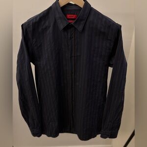 HUGO Hugo Boss Collared Casual Long Sleeve Shirt Striped Lt/Dk Blue/Maroon L